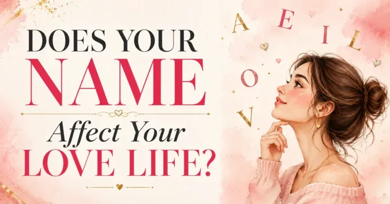 Does Your Name Affect Your Love Life - blog cover with romantic typography and woman illustration