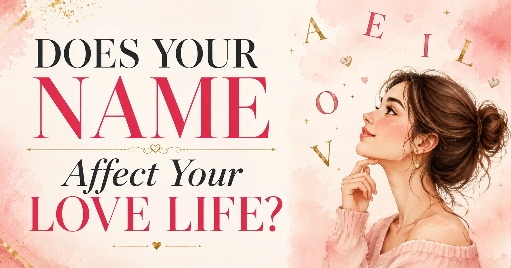 Does Your Name Affect Your Love Life - blog cover with romantic typography and woman illustration